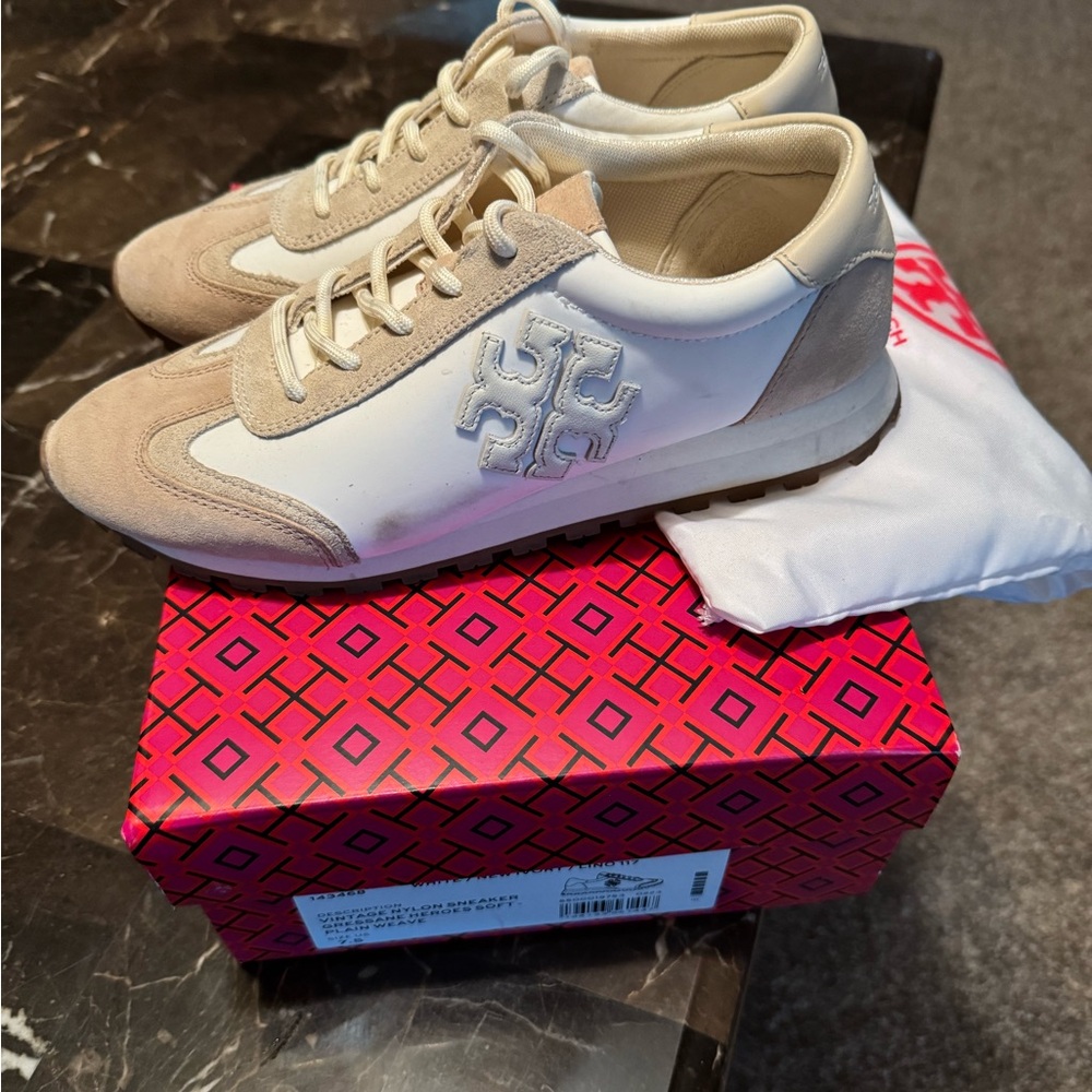Tory Burch Cream and Tan Sneakers